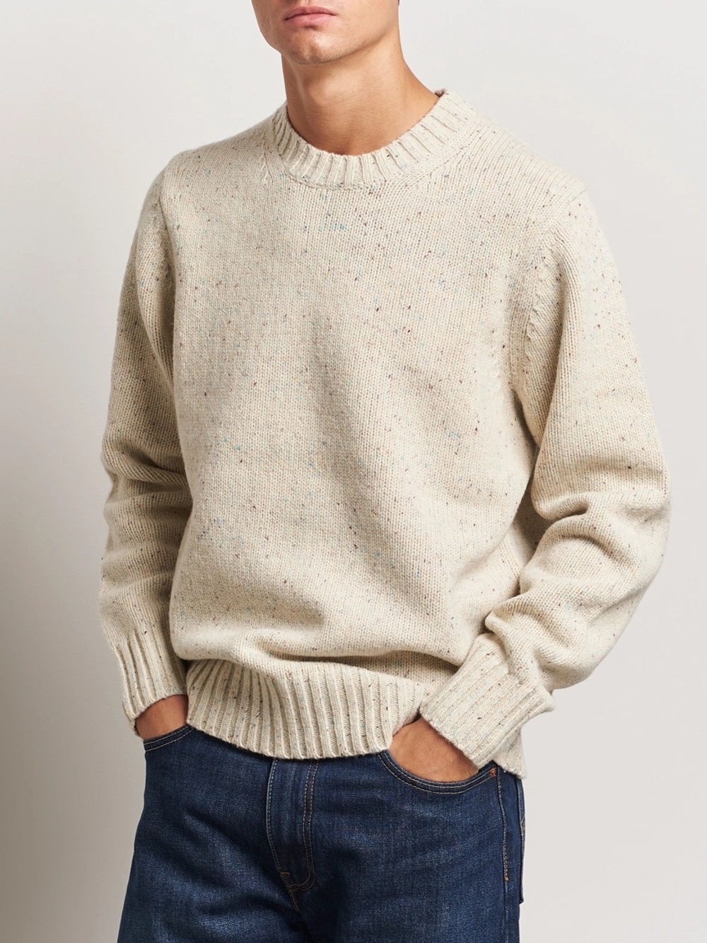 Duluth Trading Co 100% Shetland Wool Fleck Sweater Oatmeal Size Large Tall